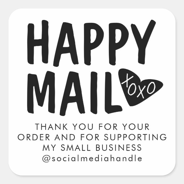 Niedlich Happy Mail Vielen Dank, dass Sie Business Quadratischer Aufkleber (Vorderseite)