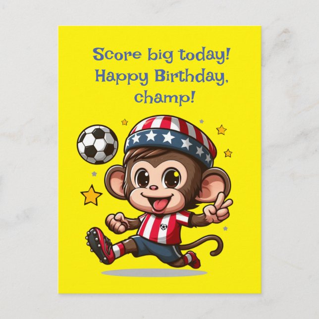 Niedlich Happy Monkey Soccer Player Card Postkarte (Vorderseite)