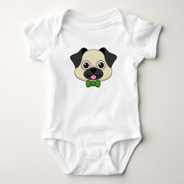 Niedlich Happy Mops Dog mit Papillon Baby Strampler (Vorderseite)