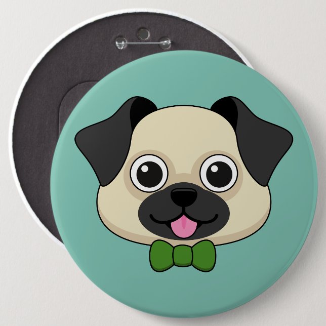 Niedlich Happy Mops Dog mit Papillon Button (Vorne & Hinten)