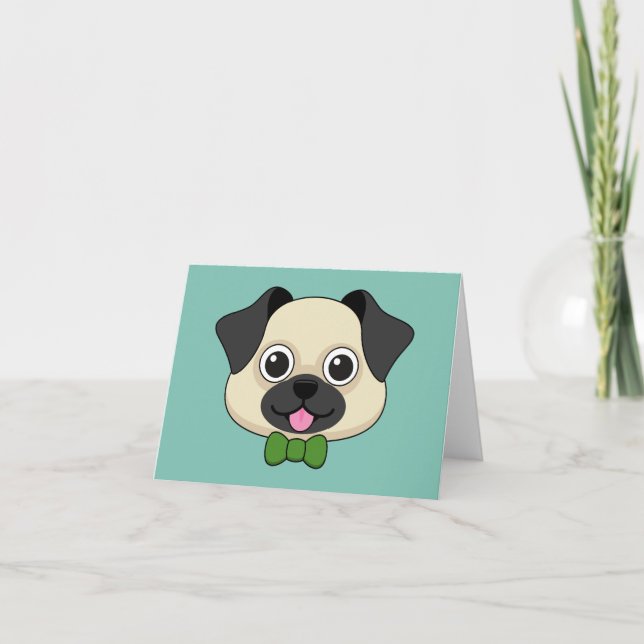 Niedlich Happy Mops Dog mit Papillon Dankeskarte (Vorderseite)