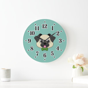 Niedlich Happy Mops Dog mit Papillon Große Wanduhr
