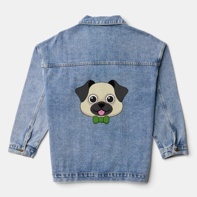 Niedlich Happy Mops Dog mit Papillon Jeansjacke (Rückseite)