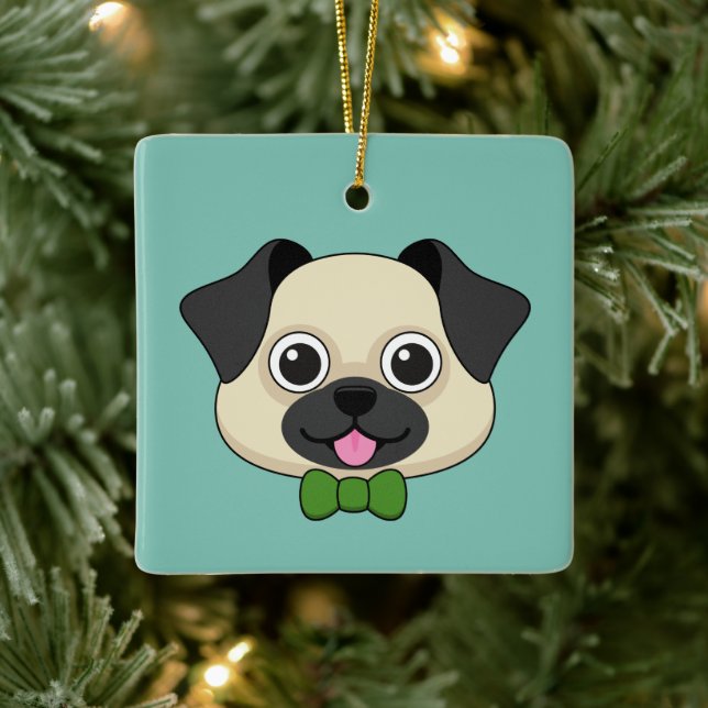 Niedlich Happy Mops Dog mit Papillon Keramikornament (Baum)