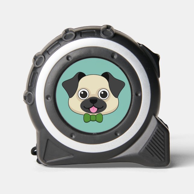 Niedlich Happy Mops Dog mit Papillon Maßband (Vorderseite)
