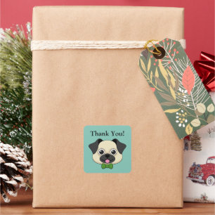 Niedlich Happy Mops Dog mit Papillon   Personalisi Quadratischer Aufkleber