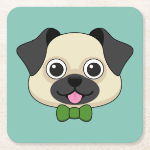 Niedlich Happy Mops Dog mit Papillon Rechteckiger Pappuntersetzer