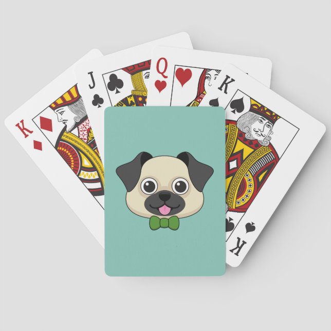 Niedlich Happy Mops Dog mit Papillon Spielkarten (Rückseite)