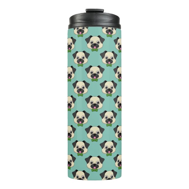 Niedlich Happy Mops Dog mit Papillon Thermosbecher (Vorderseite)