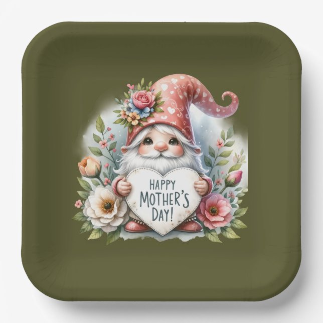 Niedlich Happy Mother's Day gnome Pappteller (Vorderseite)