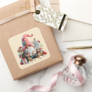 Niedlich Happy Mother's Day Gnome Square Quadratischer Aufkleber