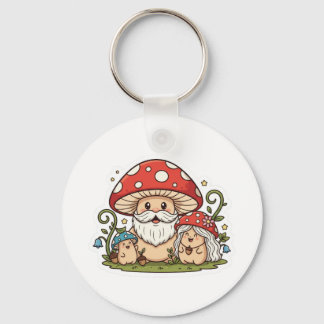 Niedlich Happy Mushroom Family Printed Schlüsselan Schlüsselanhänger