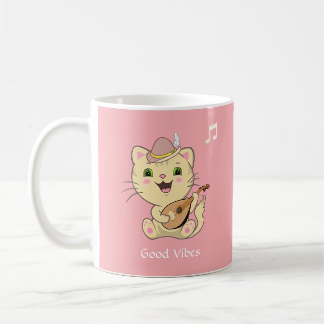Niedlich Happy Musical Ginger Tabby Cat on Light P Kaffeetasse (Links)