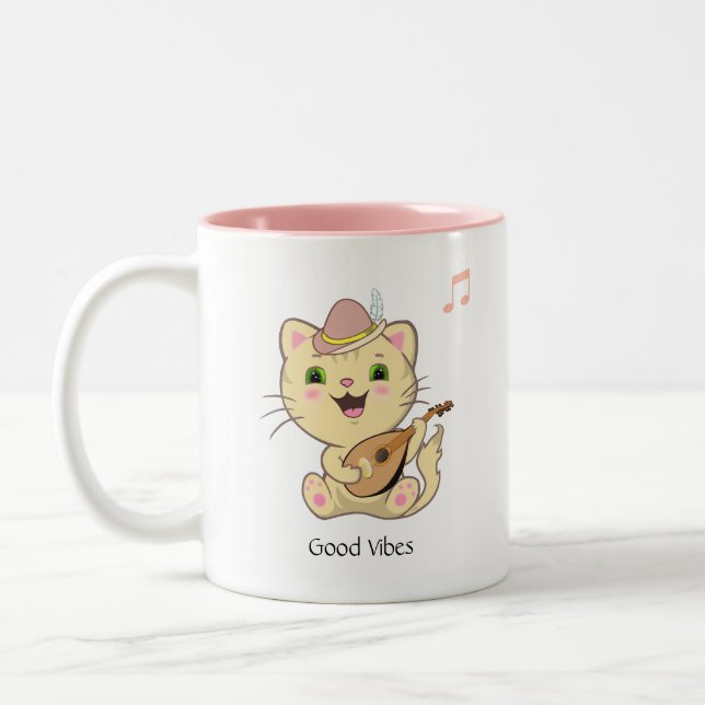Niedlich Happy Musical Ginger Tabby Cat Zweifarbige Tasse (Links)