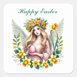 Niedlich Happy Oaster Angel Quadratischer Aufkleber