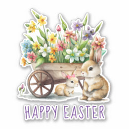 Niedlich Happy Oaster Bunnies und Blume Aufkleber