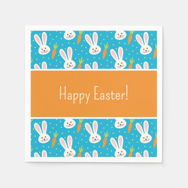 Niedlich Happy Oaster Bunny Pattern mit Text-Party Serviette (Vorderseite)