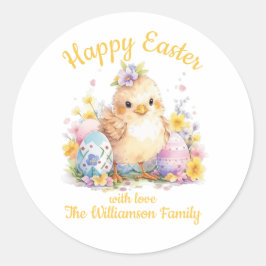 Niedlich Happy Oaster Chick Gelb Runder Aufkleber