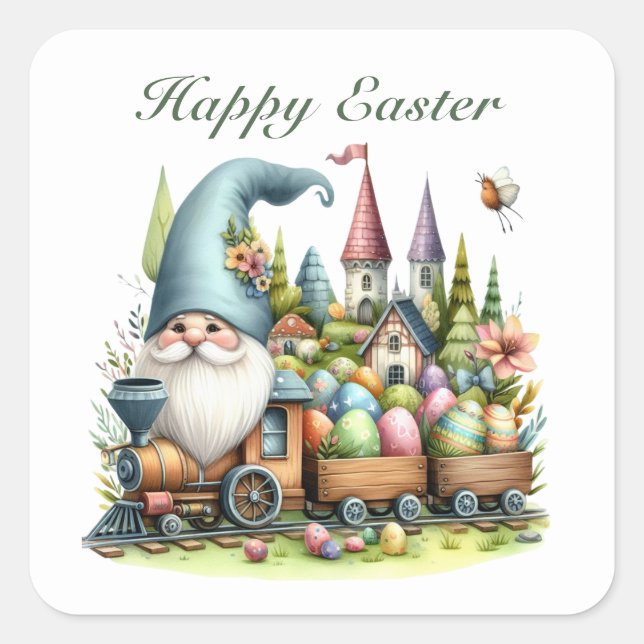 Niedlich Happy Oaster Gnom Quadratischer Aufkleber (Vorderseite)