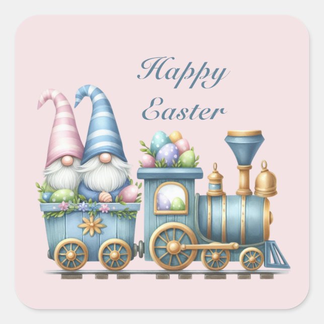 Niedlich Happy Oaster Gnom Quadratischer Aufkleber (Vorderseite)