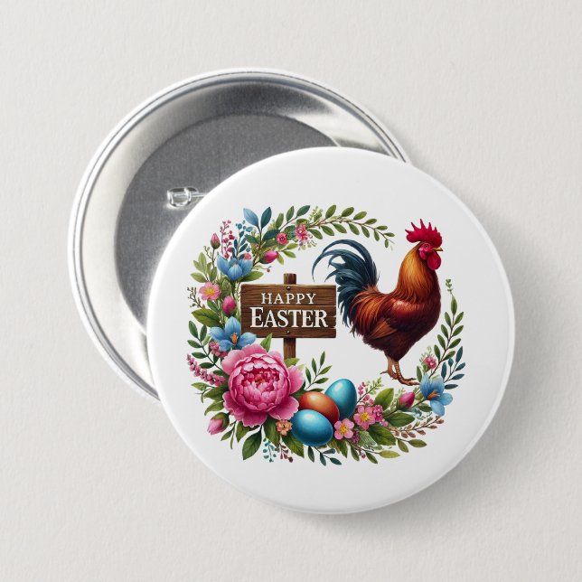 Niedlich Happy Oaster Hahn Button (Vorne & Hinten)