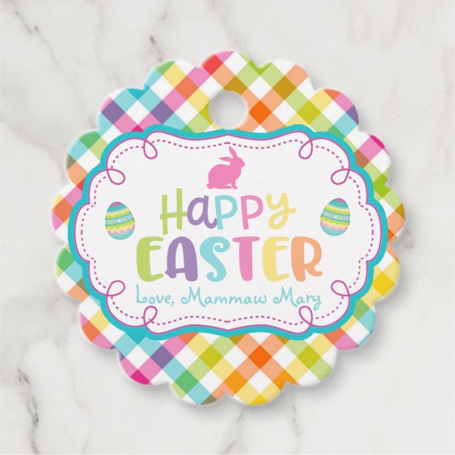 Niedlich Happy Oaster Personalisiert Kariert Gevor Geschenkanhänger (Vorderseite)