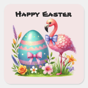 Niedlich Happy Oaster Pink Flamingo Quadratischer Aufkleber