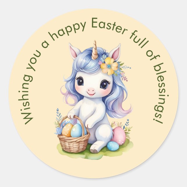 Niedlich Happy Oaster Segen Einhorn Aufkleber (Vorderseite)