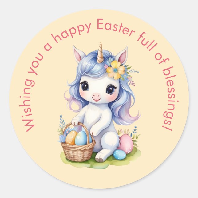 Niedlich Happy Oaster Segen Einhorn Aufkleber (Vorderseite)