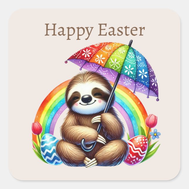 Niedlich Happy Oaster Sloth Quadratischer Aufkleber (Vorderseite)