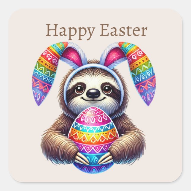 Niedlich Happy Oaster Sloth Quadratischer Aufkleber (Vorderseite)