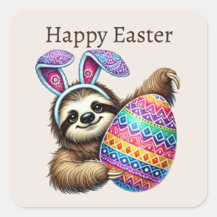 Niedlich Happy Oaster Sloth Quadratischer Aufkleber