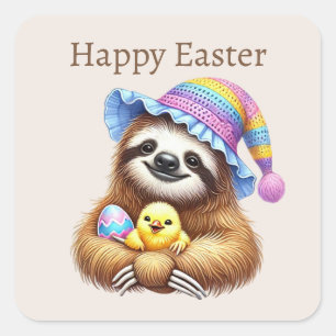 Niedlich Happy Oaster Sloth Quadratischer Aufkleber