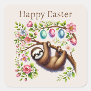 Niedlich Happy Oaster Sloth Quadratischer Aufkleber