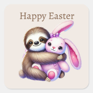 Niedlich Happy Oaster Sloth Square Aufkleber