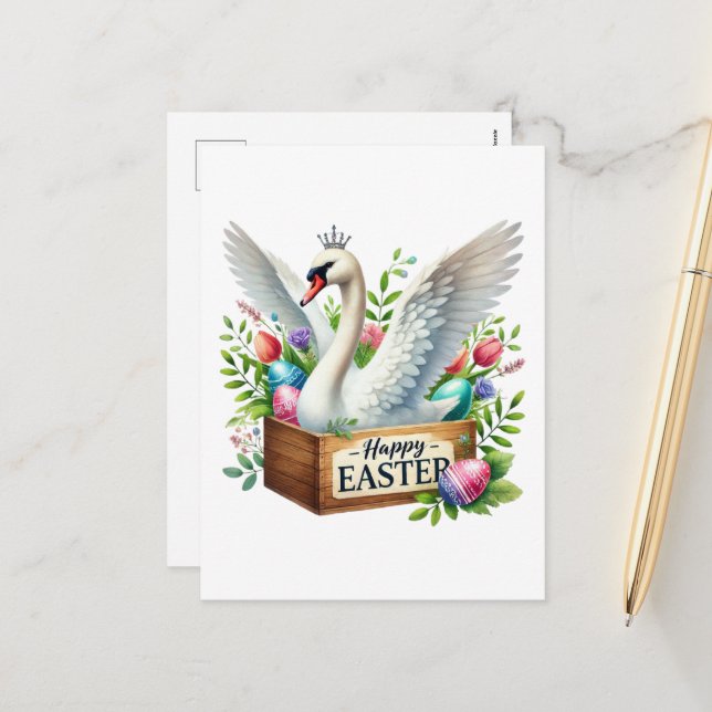 Niedlich Happy Oaster Swan Feiertagspostkarte (Vorderseite/Rückseite Beispiel)