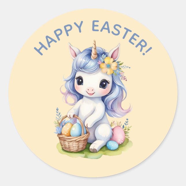 Niedlich Happy Oaster Unicorn Aufkleber (Vorderseite)