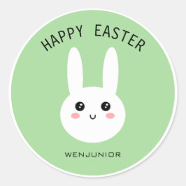 Niedlich Happy Oaster White Bunny Business Custom Runder Aufkleber