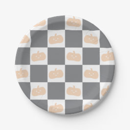 Niedlich Happy Orange Pumpkin mit Checkerboard Pappteller