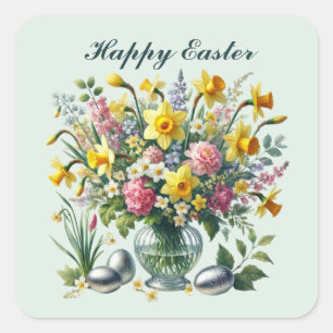 Niedlich Happy Oster Blume Quadratischer Aufkleber