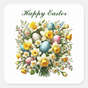 Niedlich Happy Oster Blume Quadratischer Aufkleber