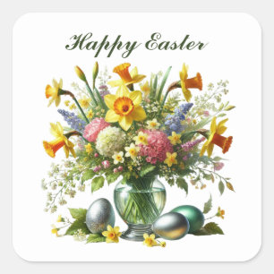 Niedlich Happy Oster Blume Quadratischer Aufkleber