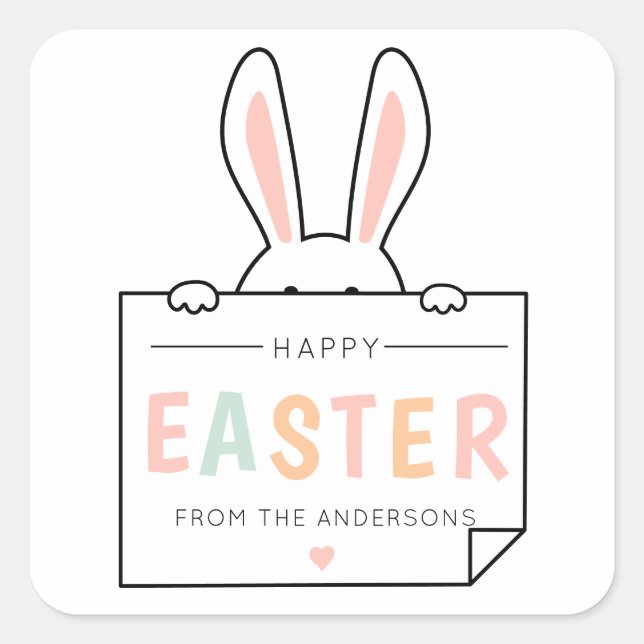 Niedlich Happy Oster Bunny Ears Square Stickers (Vorderseite)
