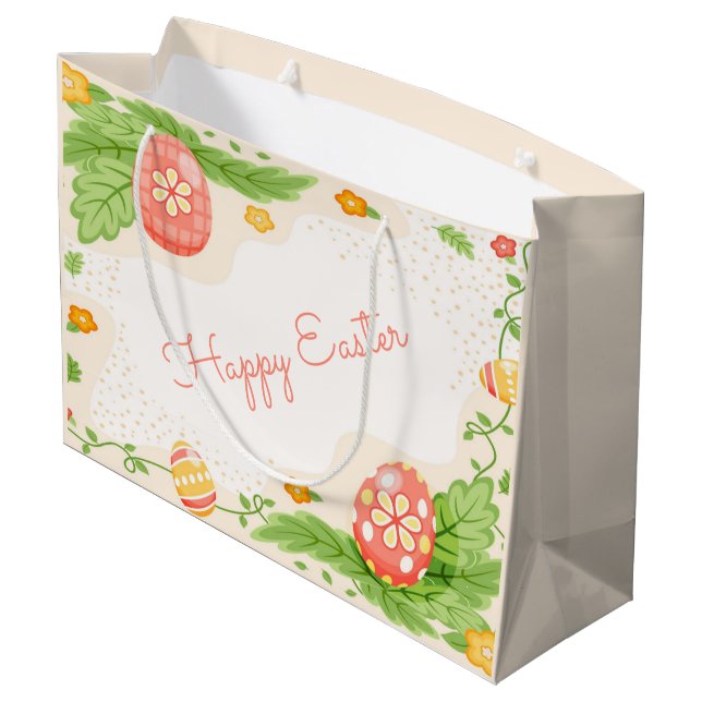 niedlich Happy Ostereier  Große Geschenktüte (Rückseite Schrägansicht)