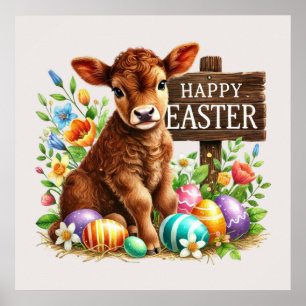 Niedlich Happy Osterkuh Party Poster