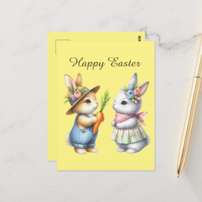 Niedlich Happy Ostersonne Aquarell Postkarte (Vorderseite/Rückseite Beispiel)