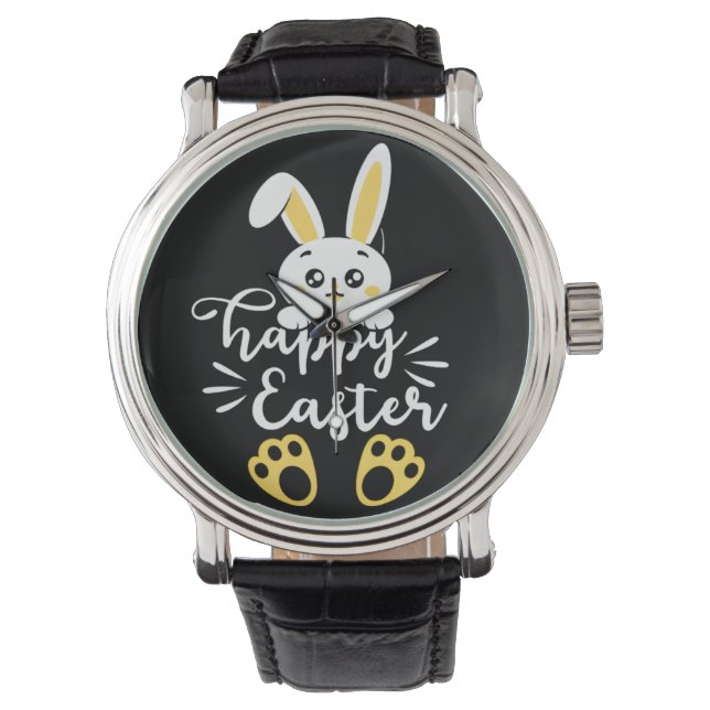 Niedlich Happy Ostersonne mit gelben Paw-Printen Armbanduhr (Vorderseite)