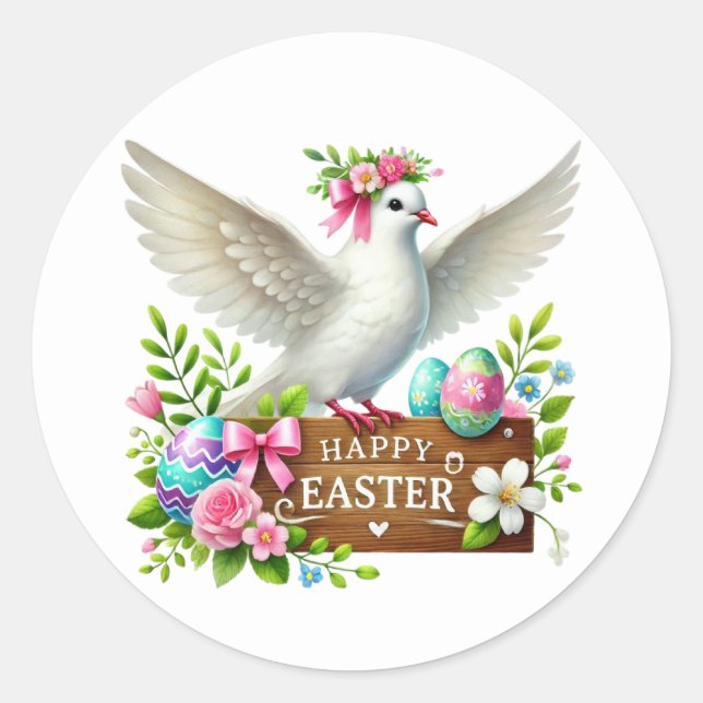 Niedlich Happy Ostertaube Runder Aufkleber (Vorderseite)