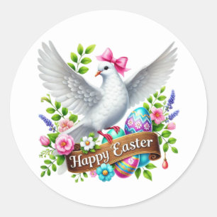 Niedlich Happy Ostertaube Runder Aufkleber