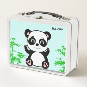 Niedlich Happy Panda Bear und Bamboo Metall Brotdose